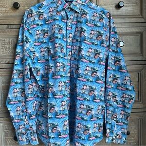 Lansky Bros Rare Elvis Presley All Over Print Pink Cadillac Shirt Mens L